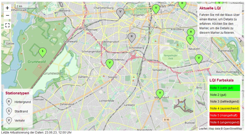 Luftgütequalitätsindex Beispiel vom 23.06.2023